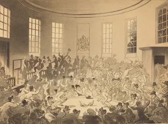 Koninklijke hanengevechtsarena, gepubliceerd in 1808.