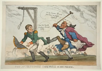 Het liefdevolle afscheid of schop voor schop, pub. 1814 (handgekleurde gravure)