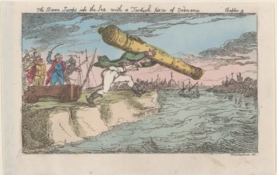 De baron springt in zee met een Turks stuk geschut, [1809], heruitgegeven 1811