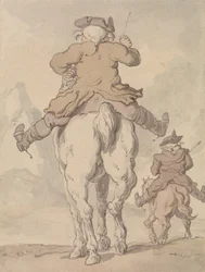 Twee mannen te paard, van achteren gezien