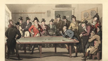 Jonge Engelse heren spelen een spelletje biljart