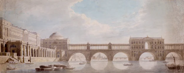 Voorgesteld ontwerp voor een brug over de rivier de Theems bij Somerset House