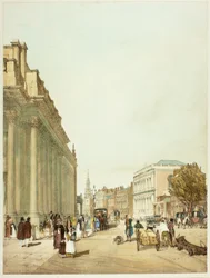 Board of Trade, Whitehall, vanaf Downing Street (plaat acht uit Original Views of London as It Is)