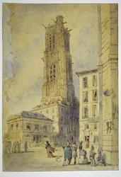 De toren Saint-Jacques vóór de vrijmaking, in 1836