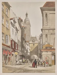 Pittoreske architectuur in Parijs, Gent, Antwerpen, Rouen: Rue de la Crosse Horlogue, Rouen, Frankrijk