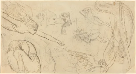 Blad met Studies van Engelen en Krommende Figuren (Illustratie voor Macklin