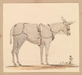 Studie van een ezel met hoofdstel en tuig, ca.1820