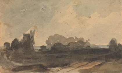 Landschap met bomen en molen
