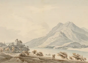 Berg van Rigi en het oude kasteel van Hapsbourg aan het meer van Luzern