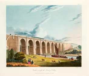 Viaduct over de Sankey Valley, Warrington, Cheshire, februari 1831