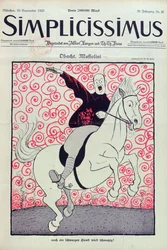 Karikatuur van Benito Mussolini (1883-1945), omslag van het tijdschrift Simplicissimus, gepubliceerd in München, 24 september 1923