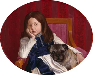 Johanna, de dochter van de kunstenaar met een mopshond