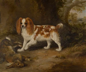 Een spaniël met een dode haas, c.1822-74