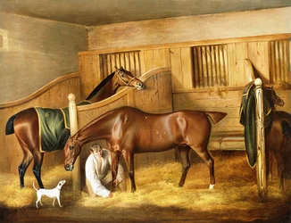 Jagers in een stal met een stalknecht, 1809