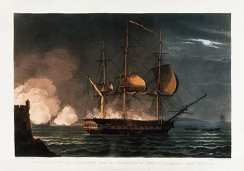 Het uitsnijden van de Hermoine uit de haven van Porto Cavailo, 25 oktober 1799