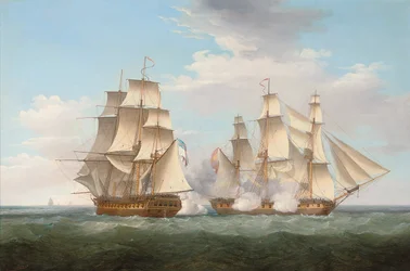 H.M.S. Ethalion in actie met het Spaanse fregat Thetis bij Kaap Finisterre, 16 oktober 1799