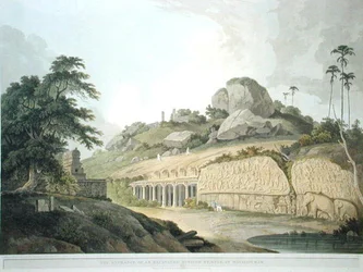 De ingang van een uitgegraven Hindoe-tempel in Mavalipuram, plaat 53 uit 