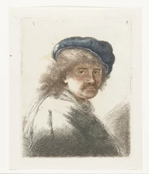Zelfportret met een pet en sjaal met het gezicht donker: buste