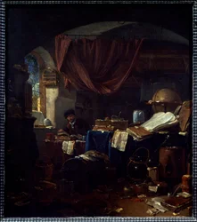 Uitzicht op het laboratorium van een alchemist