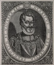Portret van HENRI IV van Frankrijk en Navarra (1553-1610) gravure van Tomas de Leu (16e eeuw)