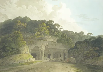 De ingang van de Elephanta-grot, plaat 58 uit 