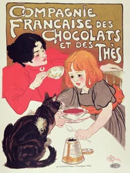 Poster die de Compagnie Francaise des Chocolats et des Thes adverteert, ca. 1898