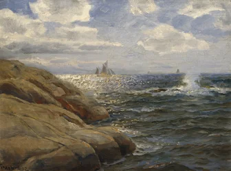 Kustlandschap met zeilboten (schilderij)