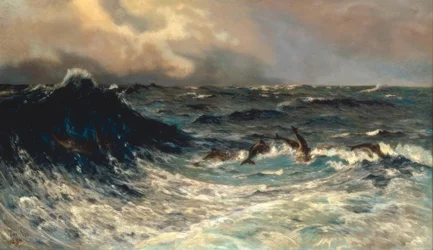 Beweegde zee met dolfijnen