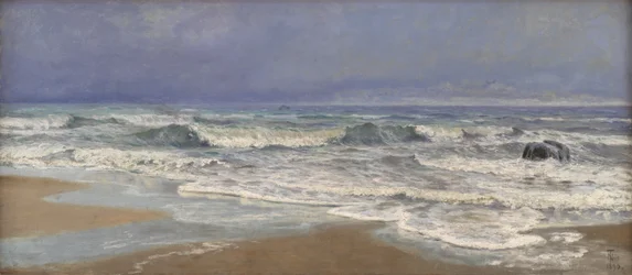 Grijze dag bij de Noordzee met branding