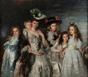 Portret van Aleida Gijsberta Maria van Ogtrop-Hanlo 1871-1944 en haar vijf kinderen, 1906