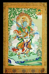 Thangka schilderij met Virudhaka (Pag che po) Beschermer van het Zuiden, Tibetaans, 19e eeuw