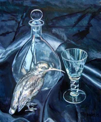 Stilleven met zilveren ijsvogel