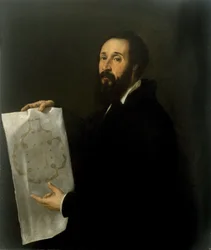 Portret van de architect Giulio Romano met een projectplan in de hand