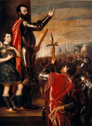 De toespraak van Alfonso de Avalos (1502-1546), condottiero (condottiere) Italiaans. Schilderij door Tiziano Vecellio, bekend als Titiaan (1490 circa-1576) 1540-1541. Dim. 223x165 cm. Madrid, Prado Museum