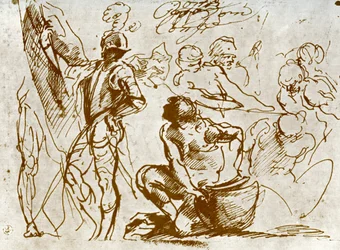 Een pagina met schetsen, door Titiaan