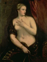 Venus die Haar Weerspiegeling in een Spiegel Bekijkt