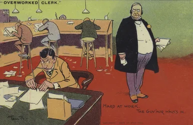 Overwerkte Klerk, Hard Aan Het Werk, De Baas Komt Binnen