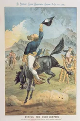 Rijden op de bokkende paarden, Lord Salisbury op het zwarte paard Gladstone, uit 