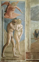 Verdrijving uit de Hof van Eden (La cacciata) - Adam en Eva verdreven uit de Hof van Eden - fresco van Tommaso di ser Giovanni di Mone Cassai, genaamd Masaccio (1401-1428), 208x88 cm
