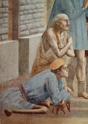 Sint-Pieter geneest met zijn schaduw: detail van de kreupele, ca. 1427