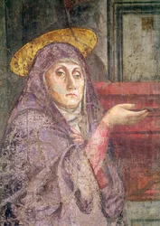 De Heilige Drie-eenheid, detail van het hoofd van de Maagd Maria, 1427-28
