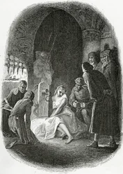 De ondervraging van Esmeralda - illustratie uit Notre Dame de Paris, 19e eeuw