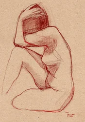 Peinzende naaktstudie