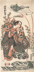 De eerste Nakamura Sukegoro in de rol van Omi Kotoda in Kiku wa Mukashi Soga-..., 2e maand, 1746