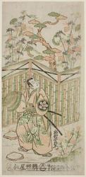 De acteur Ichimura Uzaemon VIII als Oguri Hangan in het stuk "Mangetsu Oguri Yakata," uitgevoerd in het Ichimura Theater in de achtste maand, 1747
