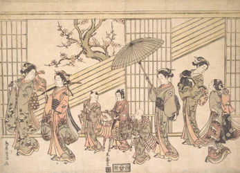 Kinderen spelen een Daimyo-processie na