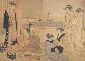 Een Feest van Vrolijke Mensen in een Theehuis in Shinagawa, ca. 1783