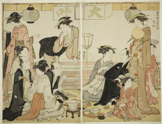 Entertainers van Nakazu, uit de serie Een verzameling hedendaagse schoonheden van de plezierwijken