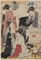 Vermaak op een Balkon bij het Water in Nakasu, uit de serie, Een Verzameling van Mooie Moderne Vrouwen uit de Plezierwijken