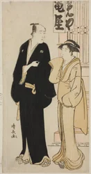 De acteur Onoe Matsusuke I en een geisha, uit een ongetitelde serie prenten die acteurs in hun privéleven tonen